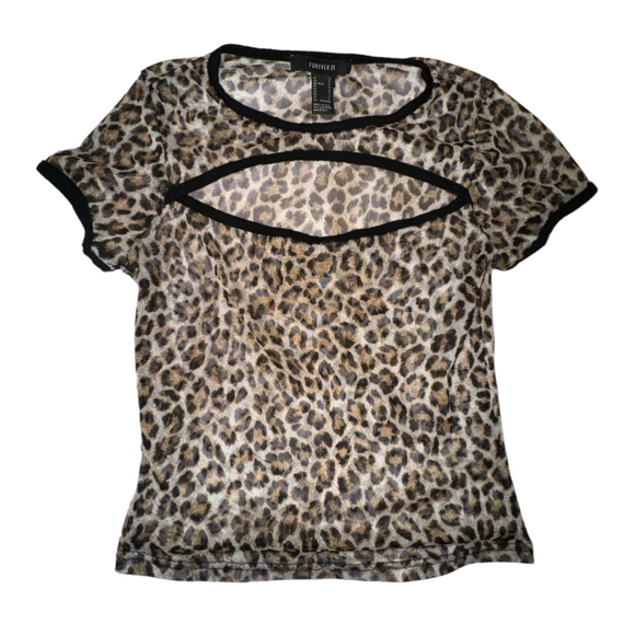 Forever 21 Leopard Print Mesh Top Small Brown Sz S - Picture 2 of 4